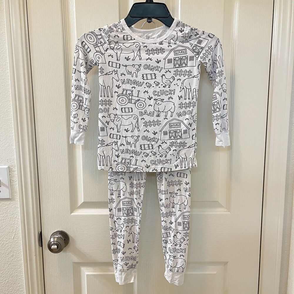 Caden Lane Color Me Pajamas Farm Animals 2-Pc Bamboo Set Kids Size 7/8